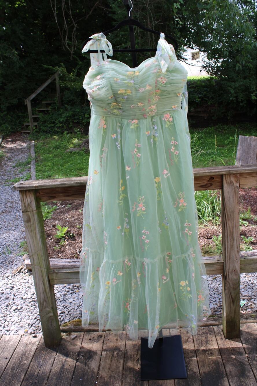 Mint Green Floral Embroidered Tulle Dress | XL | NWT | F
